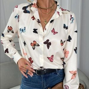 Boho butterfly button down shirt